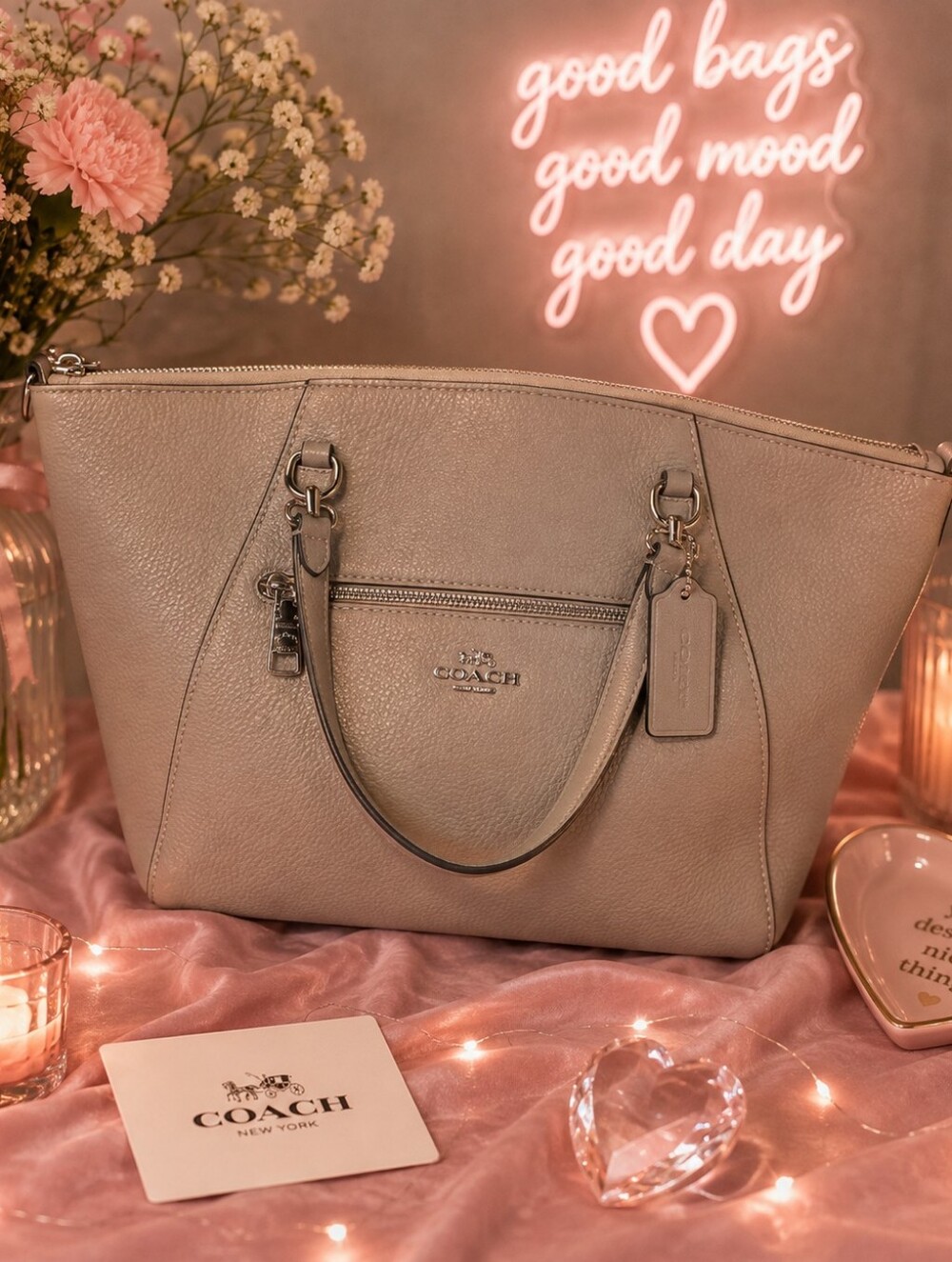 Coach Prairie Pebbled Leather Tote - Light Gray
